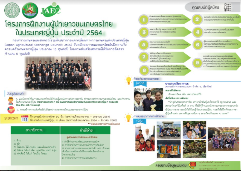 โครงการฝึกงานผู้นำเยาวชนเกษตรไทยในประเทศญี่ปุ่น ประจำปี 2564