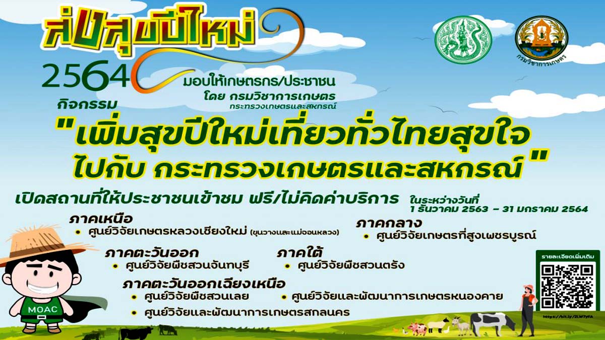เข้าชม ฟรี/ไม่คิดค่าบริการ กับกิจกรรม “เพิ่มสุขปีใหม่เที่ยวทั่วไทยสุขใจไปกับกระทรวงเกษตรและสหกรณ์”