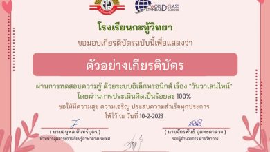 แบบทดสอบออนไลน์ เรื่อง วันวาเลนไทน์ “Valentine’s Day” ผ่านเกณฑ์รับเกียรติบัตรทาง E-mail