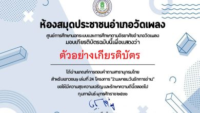 แบบทดสอบออนไลน์ เรื่อง สารานุกรมไทยสำหรับเยาวชนฯเล่มที่ 24 โครงการ "2 เมษายน วันรักการอ่าน" จัดทำโดย ห้องสมุดประชาชนอำเภอวัดเพลง ผ่านเกณฑ์รับเกียรติบัตรทาง E-mail